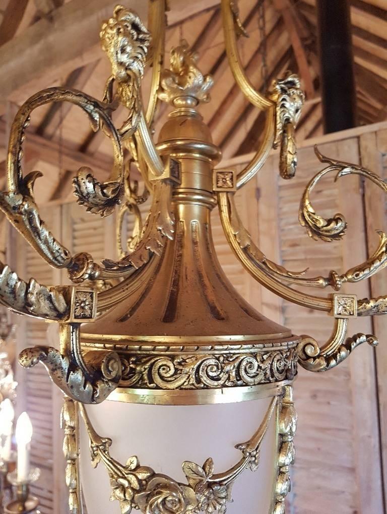 French Chandelier Empire Style Gilt Bronze and Frosted Glass For Sale 2