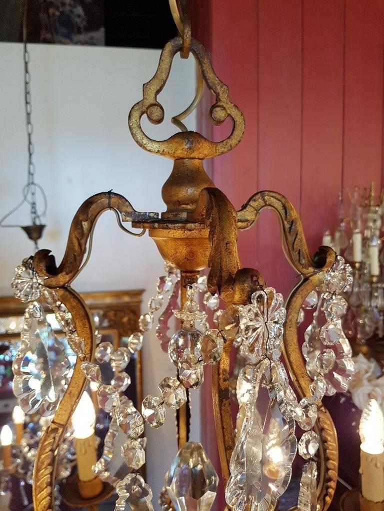French Iron Chandelier in Doré Style with Crystal and One Pinnacle For Sale 6