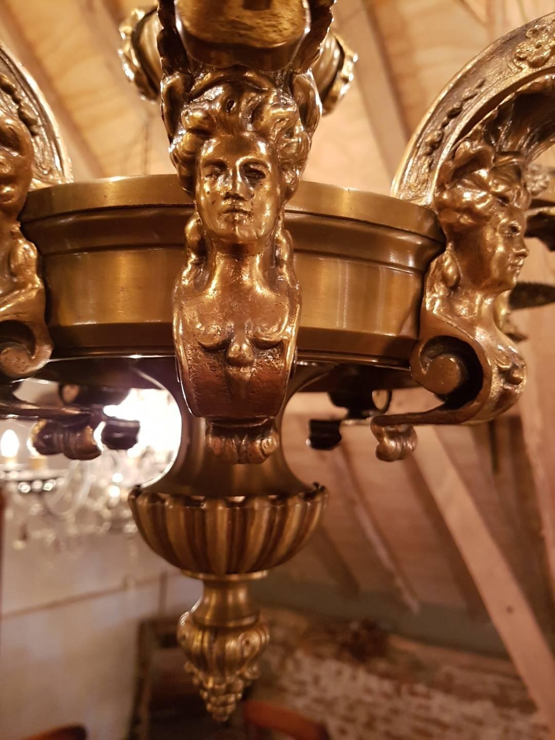 20th Century Bronze 'Mazarin' Louis XVl Style Chandelier with Eight Lights For Sale