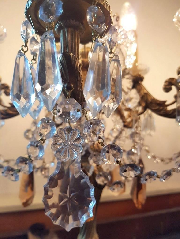 One Pair of Table Spanish Chandeliers with Crystals, Mid-20th Century For Sale 1