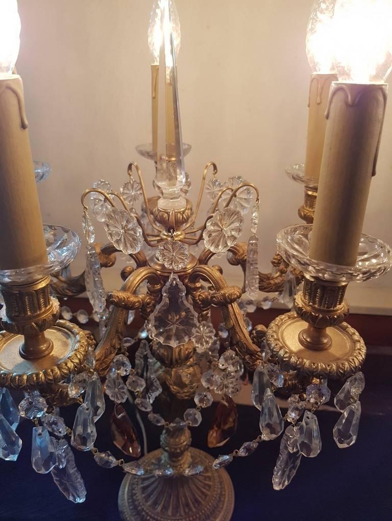 One Pair of Table Spanish Chandeliers with Crystals, Mid-20th Century For Sale 3