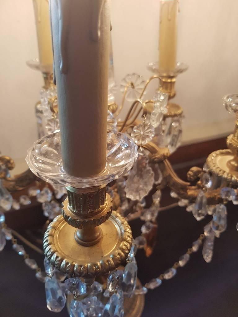 One Pair of Table Spanish Chandeliers with Crystals, Mid-20th Century For Sale 4