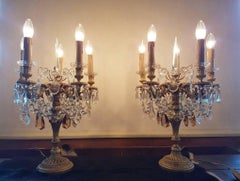 One Pair of Table Spanish Chandeliers with Crystals, Mid-20th Century