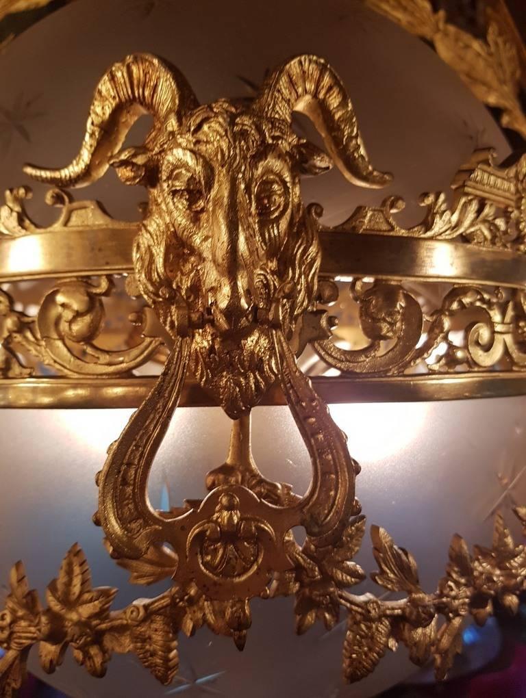 20th Century French Bronze Empire Style Chandelier with a Globe of Victorian Cut-Glass For Sale