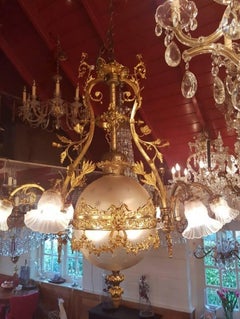 French Bronze Empire Style Chandelier with a Globe of Victorian Cut-Glass