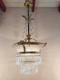 Delicate Bronze and Crystal Chandelier with One Light