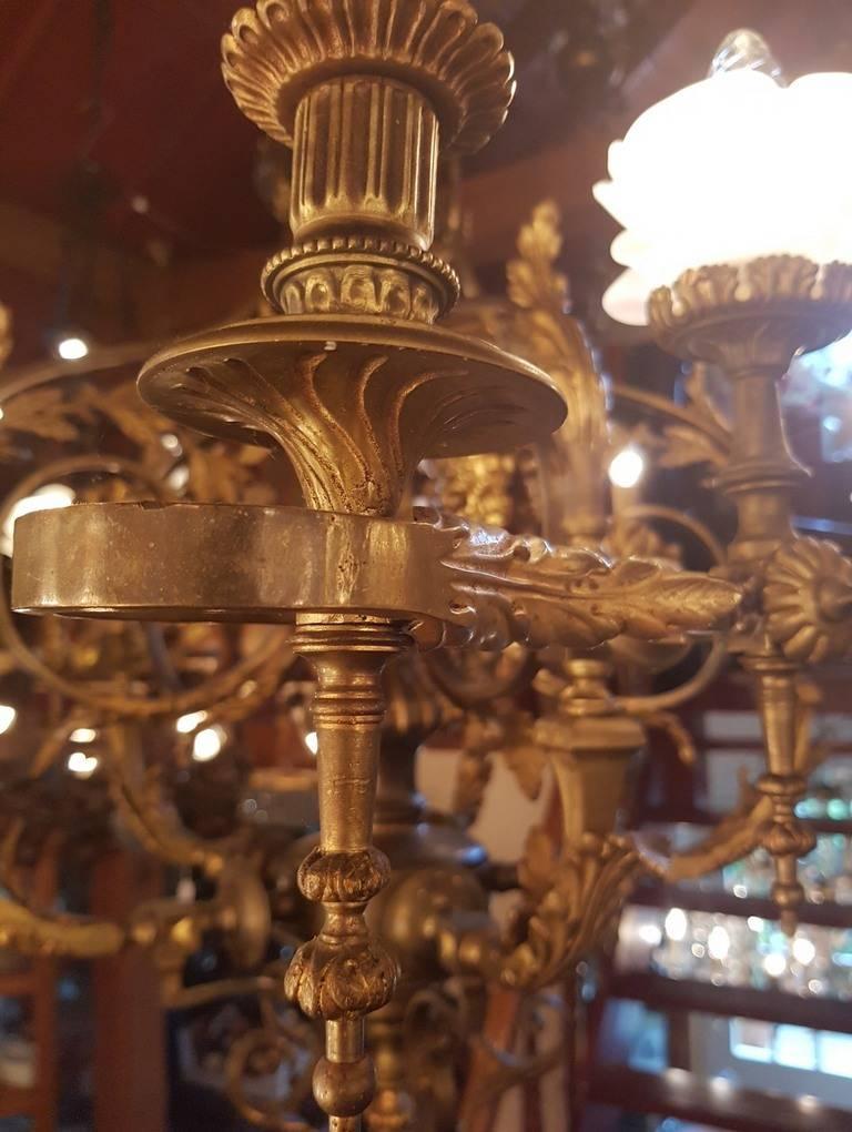 20th Century Large French Bronze and Brass Chandelier, 15 Lights, Early 1900 For Sale