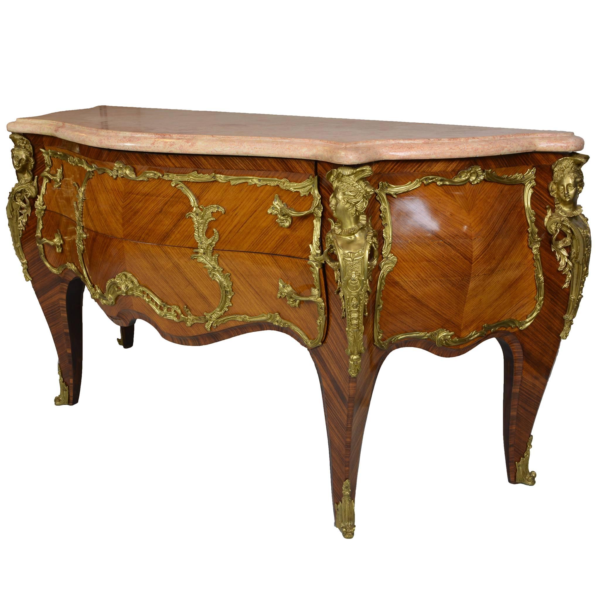 French Louis XV Style Gilt Bronze-Mounted Marquetry Commode