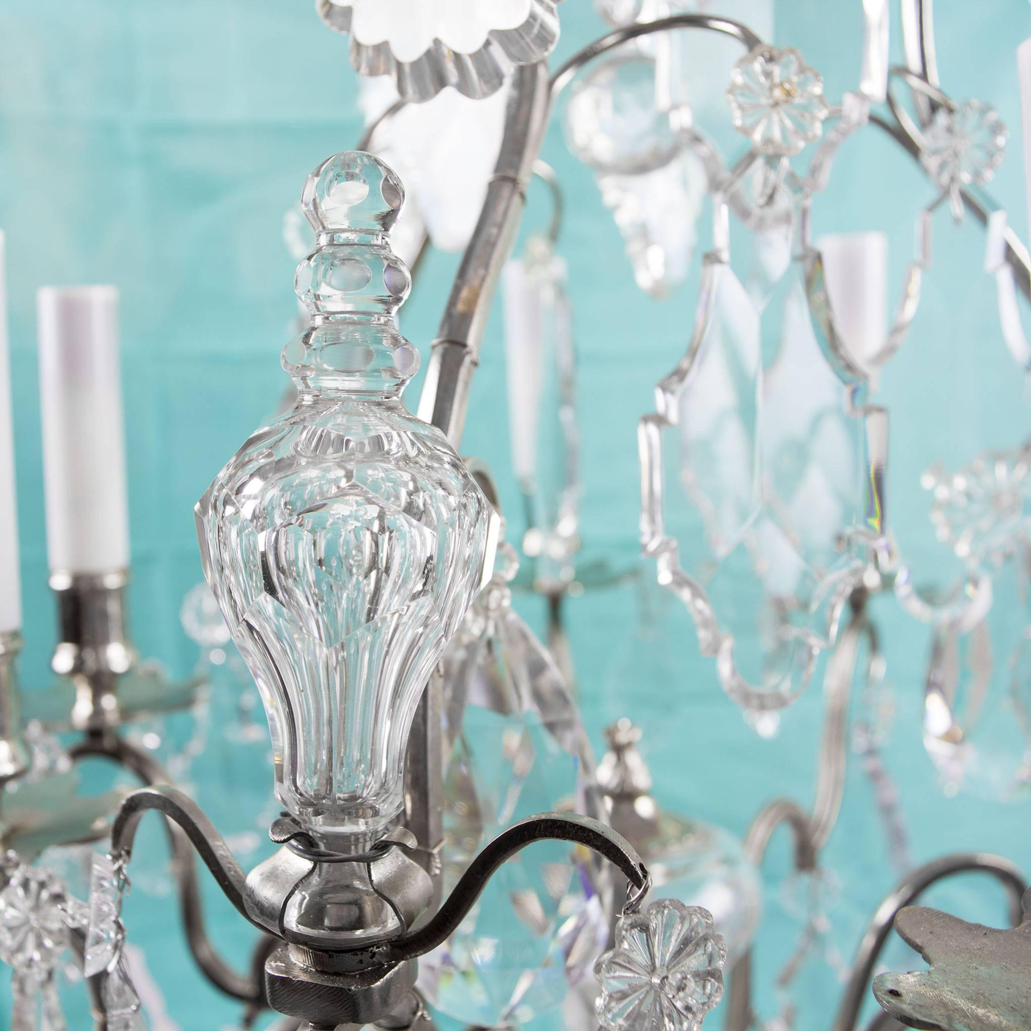 French 19th Century Nine-Light Crystal Chandelier Six-Light Arms Three Inner Lights For Sale