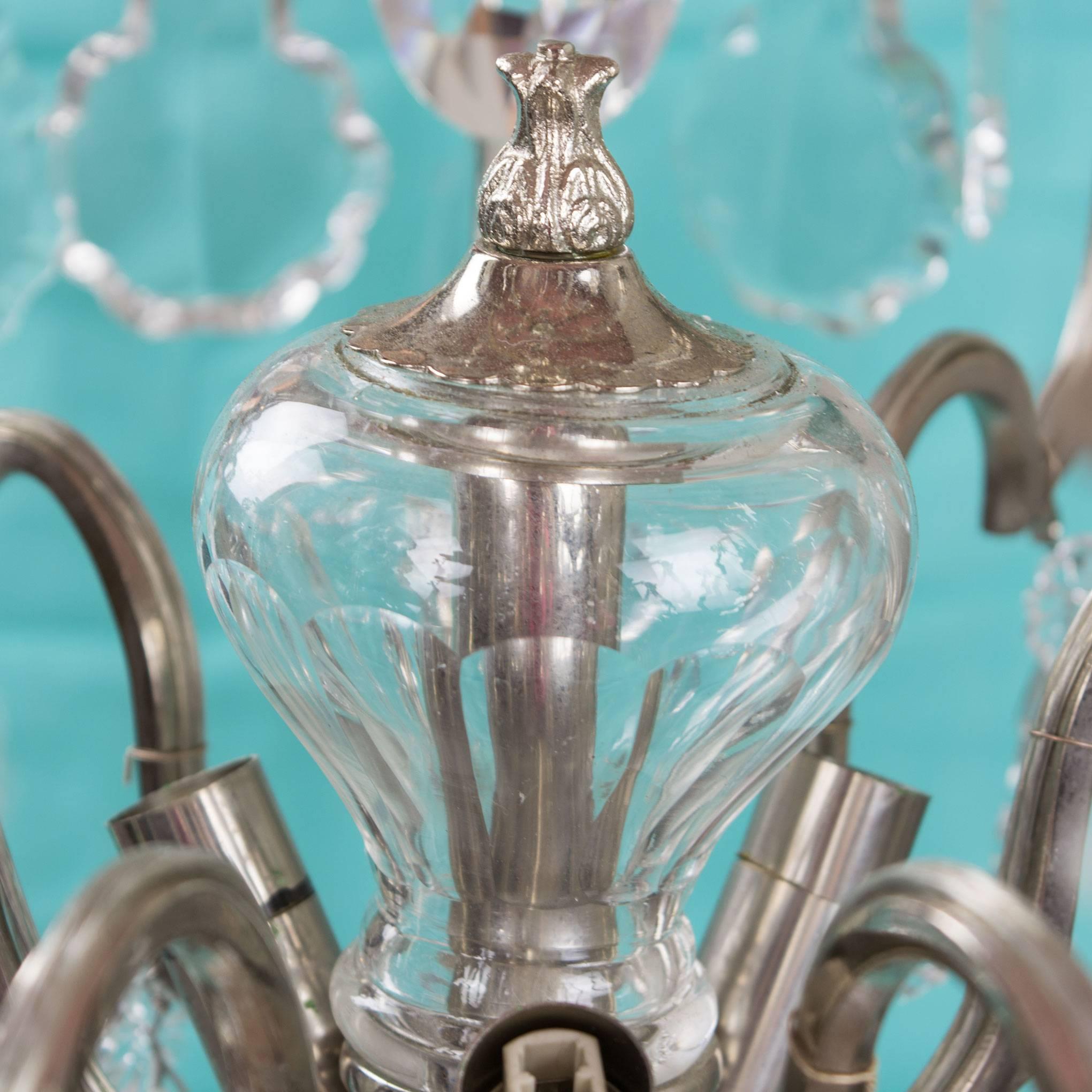 19th Century Nine-Light Crystal Chandelier Six-Light Arms Three Inner Lights In Good Condition For Sale In Pataskala, OH