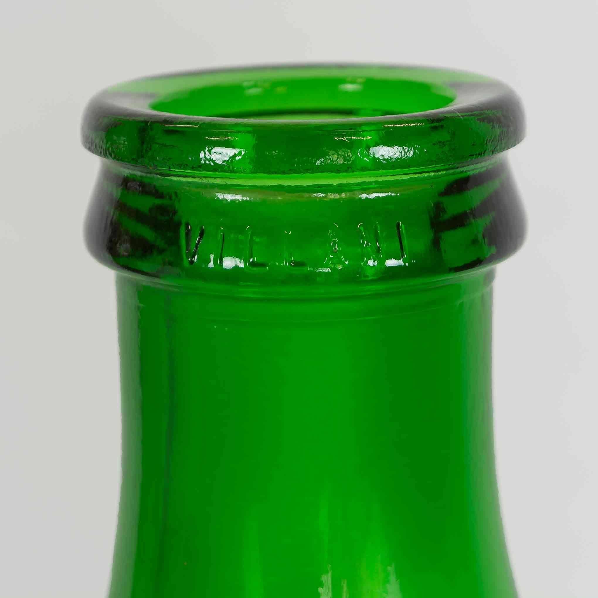Extra-large, hand blown green glass demijohns from the late 19th century, in extraordinary condition. Near-perfect balloon made of smooth deep-green glass and marked "VILLA III" on the collar. These were commonly used to hold the house