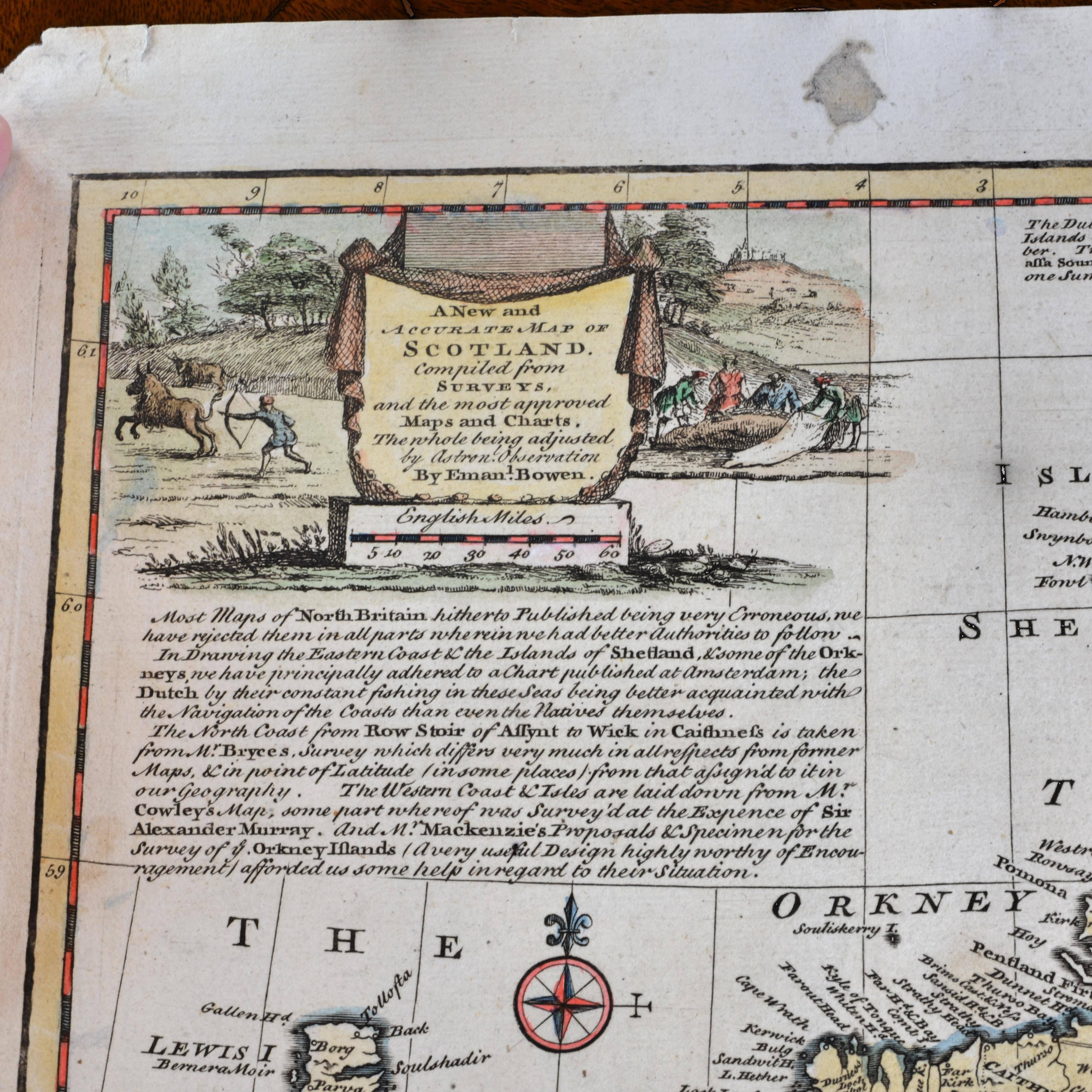 Early maps such as this one always catch my eye. These were the times when maps not only captured the topography, but also were important in recording historical facts. Emanuel Bowen (1694- 1767) was a well-known English map engraver. He worked as a