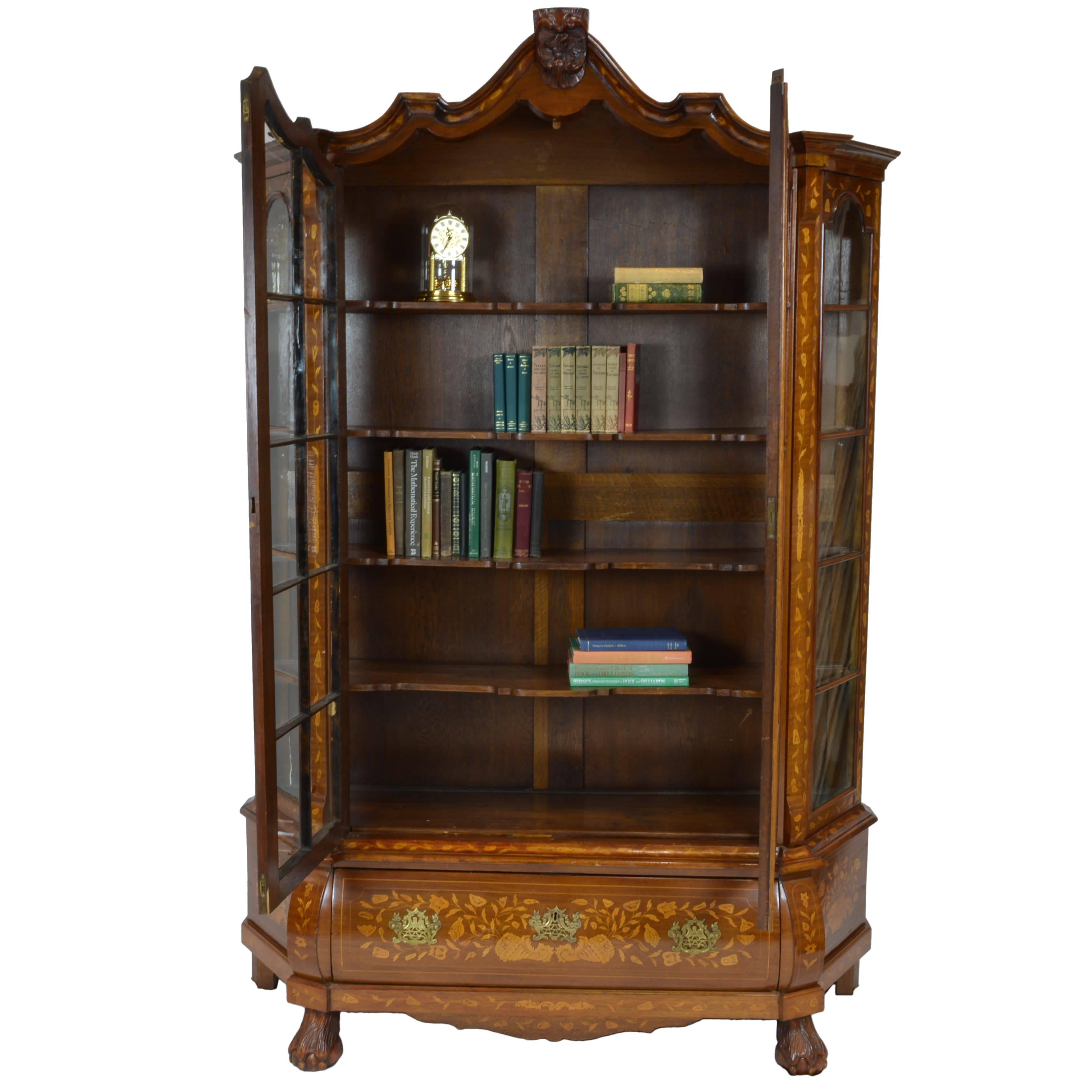 Antique Display Cabinet with Dutch Marquetry In Good Condition For Sale In Pataskala, OH