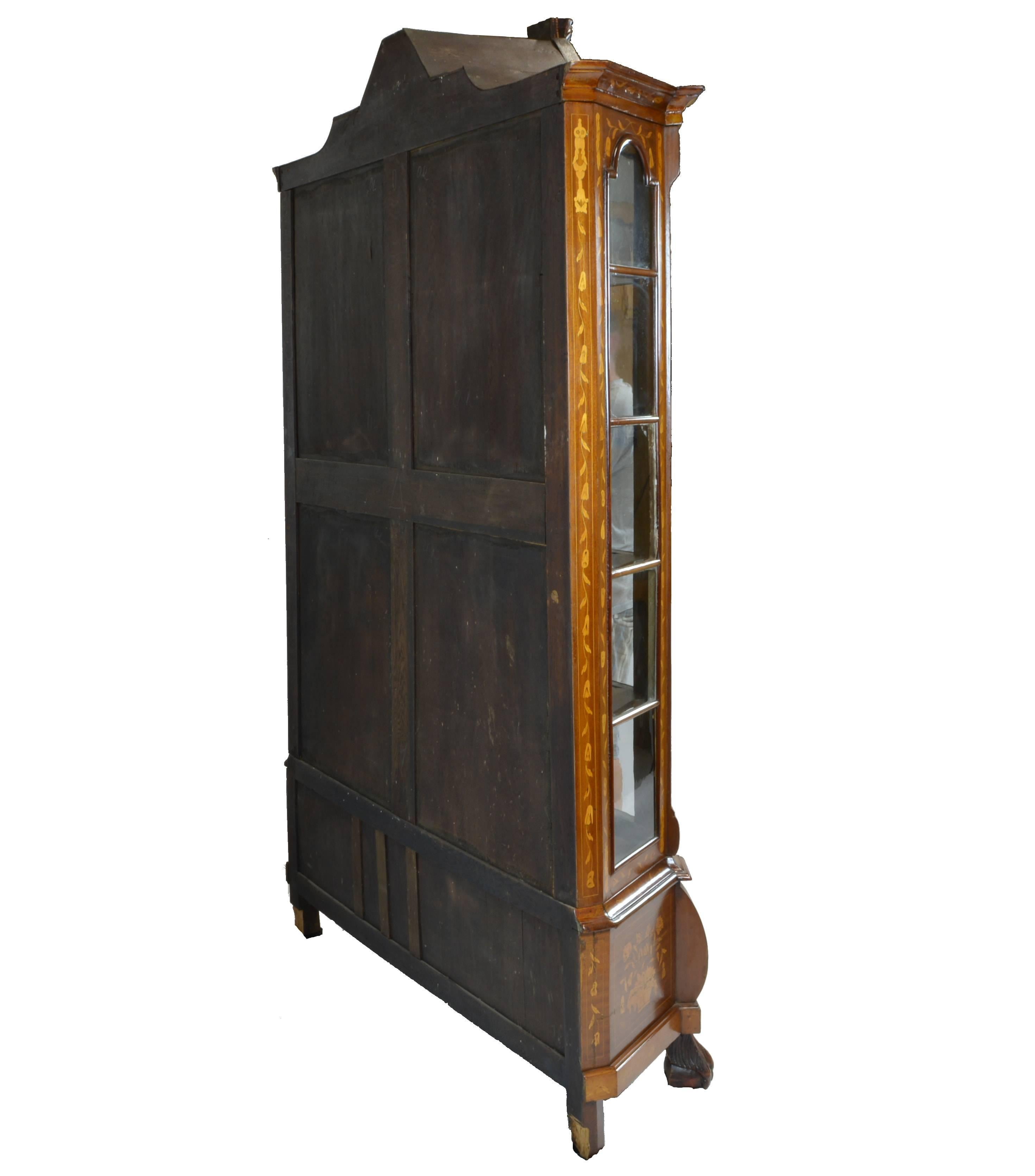 Mid-19th Century Antique Display Cabinet with Dutch Marquetry For Sale