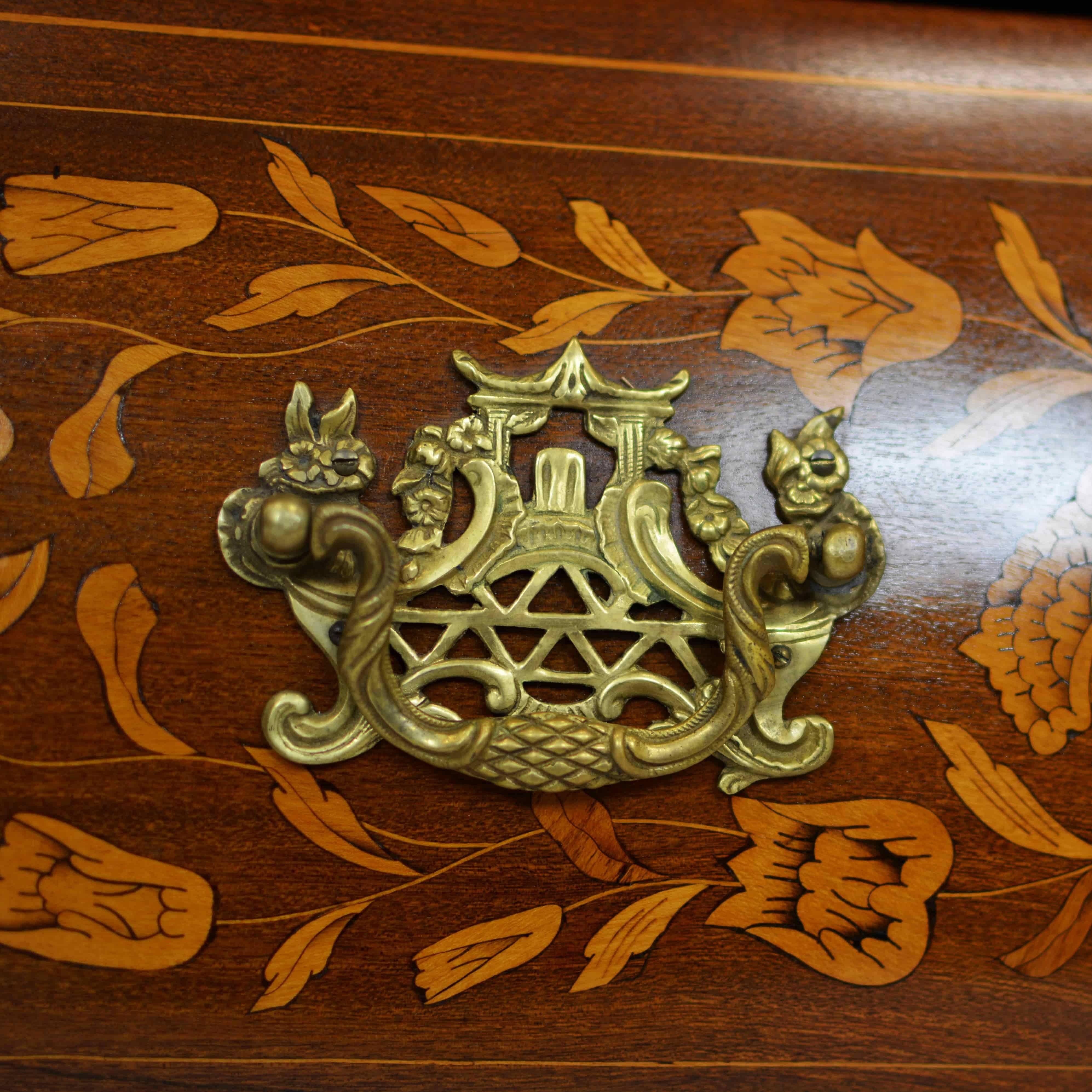 Dutch Colonial Antique Display Cabinet with Dutch Marquetry For Sale