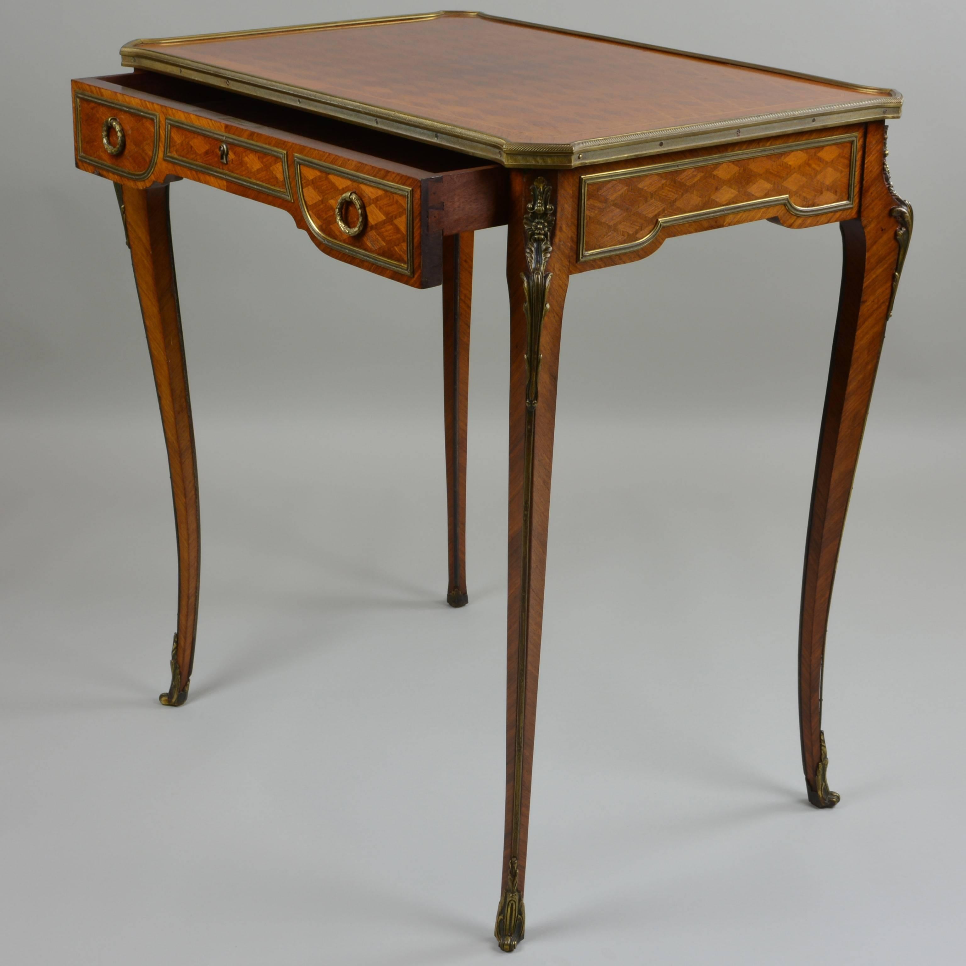 Parquetry 19th Century Gilt Bronze-Mounted Kingwood Tulipwood Inlaid Occasional Table For Sale