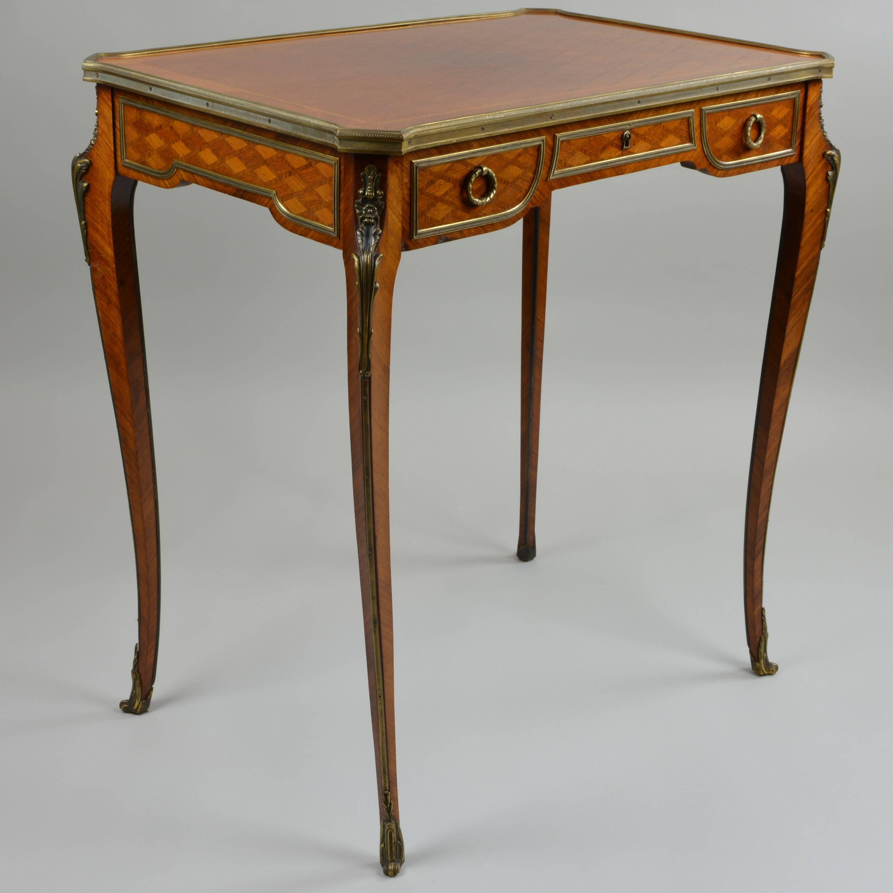 Mid-19th Century 19th Century Gilt Bronze-Mounted Kingwood Tulipwood Inlaid Occasional Table For Sale