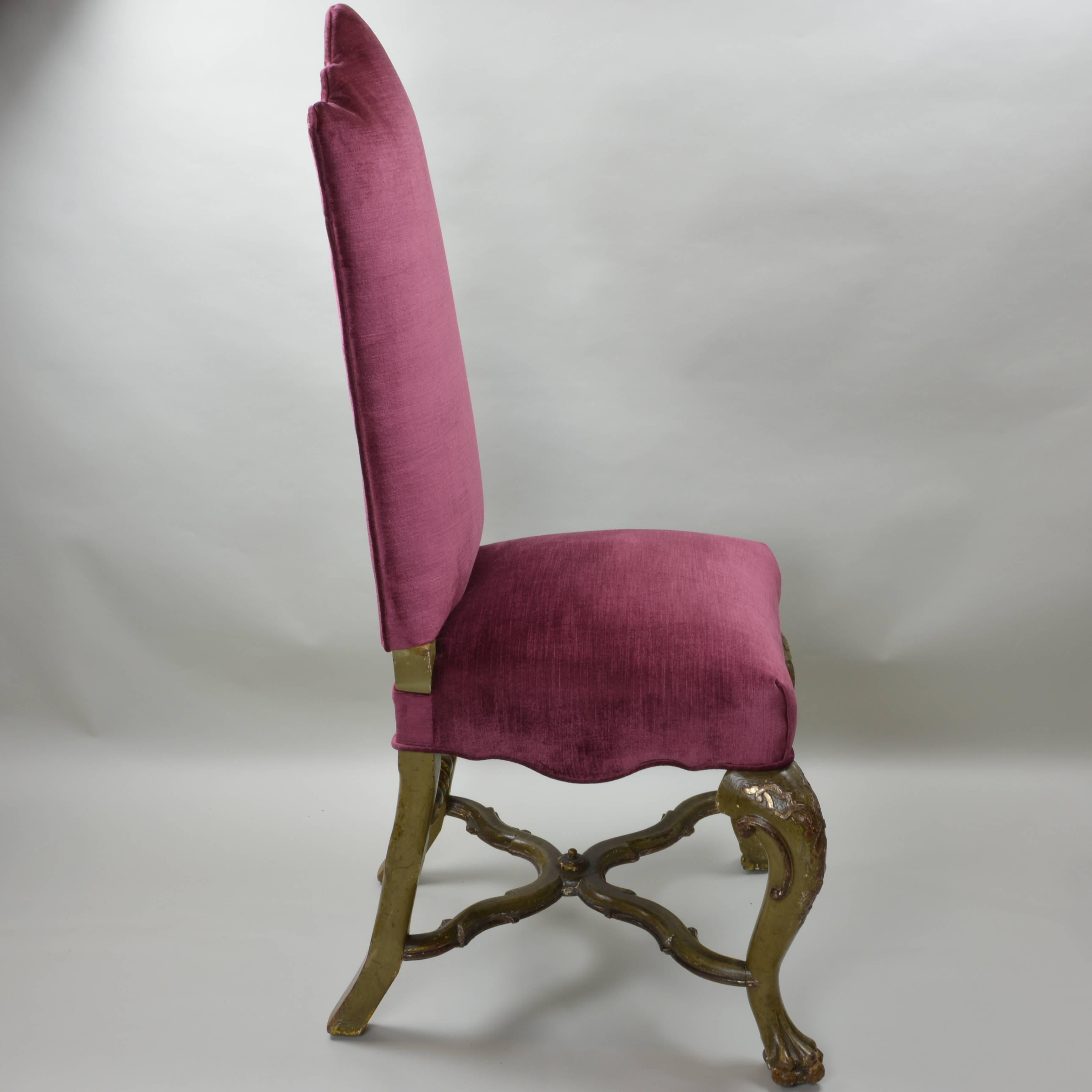Velvet 18th Century Venetian High Back Chairs For Sale