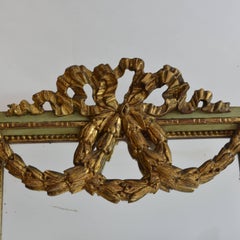 19th Century Brocaded Portrait Mirror Green Wood Framed with Gold Accents