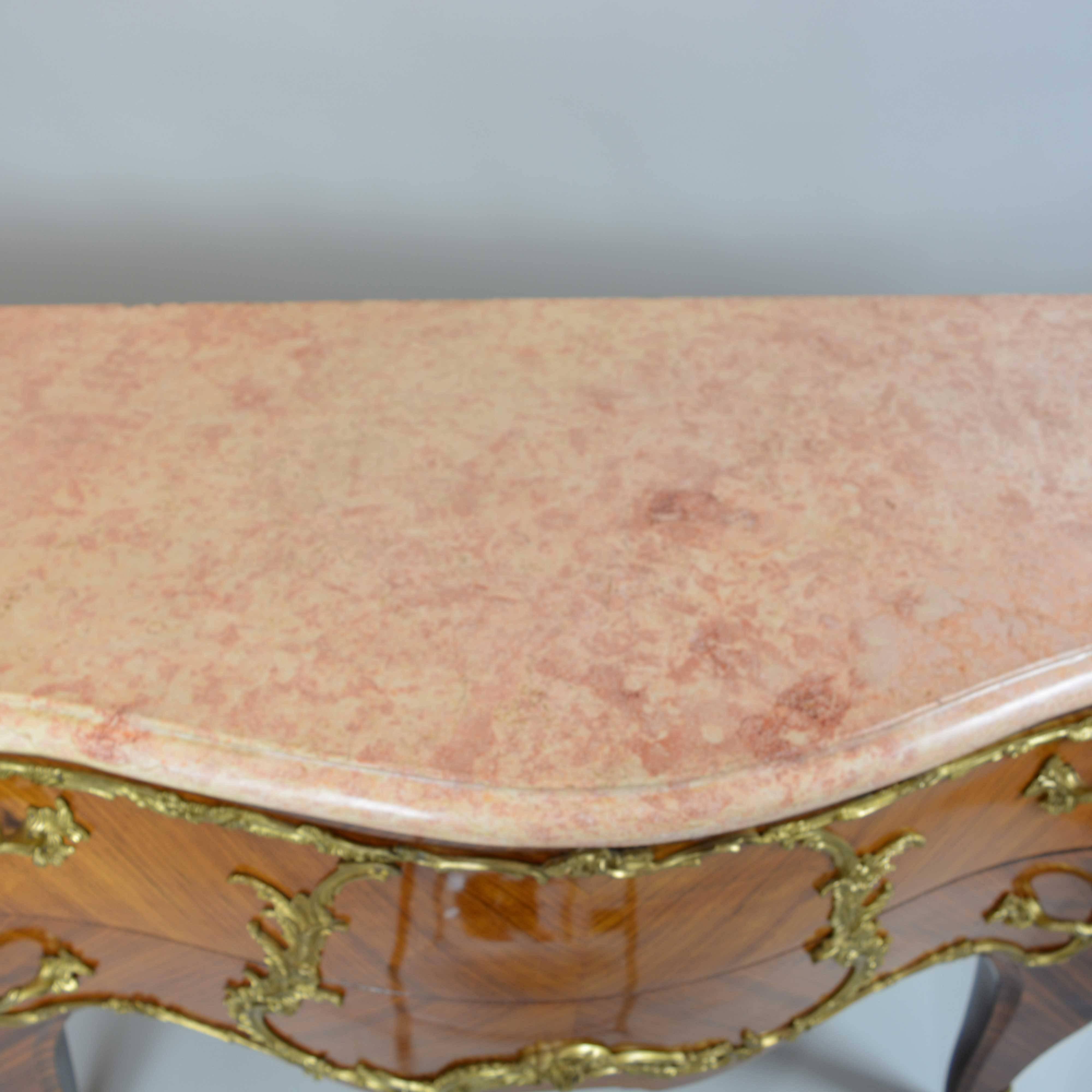 Wood Louis XV Style Gilt Bronze-Mounted Marquetry Commode
