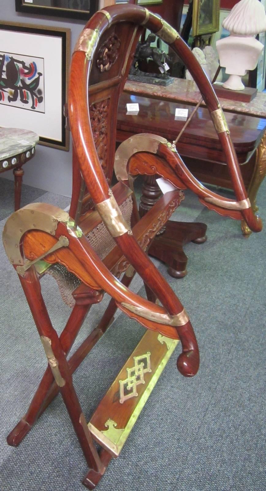 Chinese Hunting Chair, Tulip Wood In Excellent Condition In Paradise Point, Queensland
