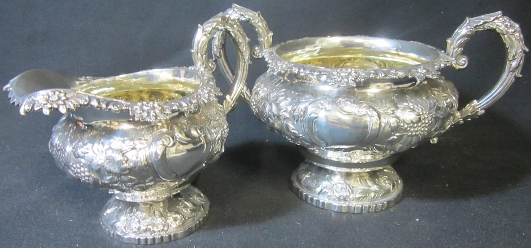Hand-Crafted George IV Sterling Silver Sugar Bowl and Cream Jug