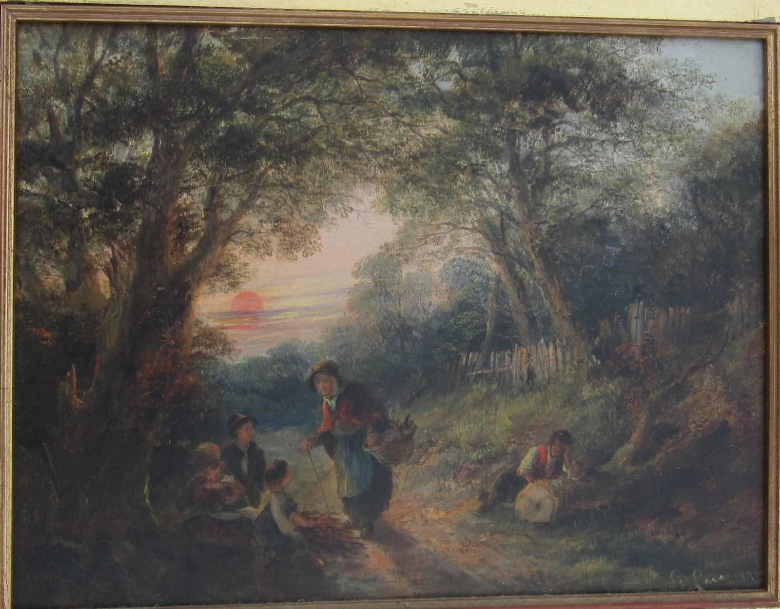 Georgina Lara, flourished 1862-1871,
English scene, oil on canvas
Original carved wooden gilt frame 63 x 62cm, image 28 x 22cm.