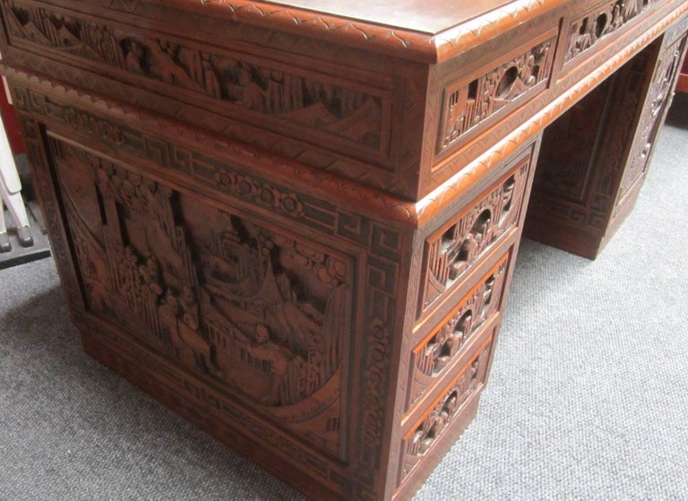 Carved Wood Chinese Desk For Sale at 1stdibs