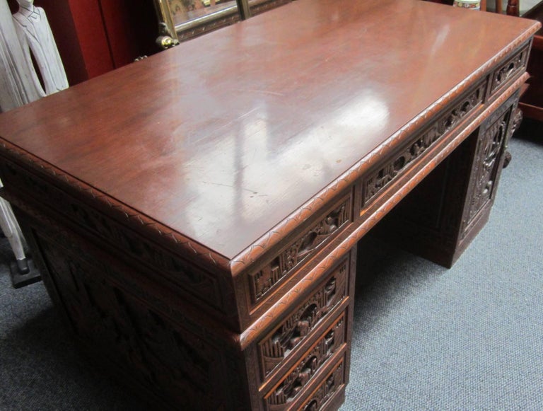 Carved Wood Chinese Desk For Sale at 1stdibs