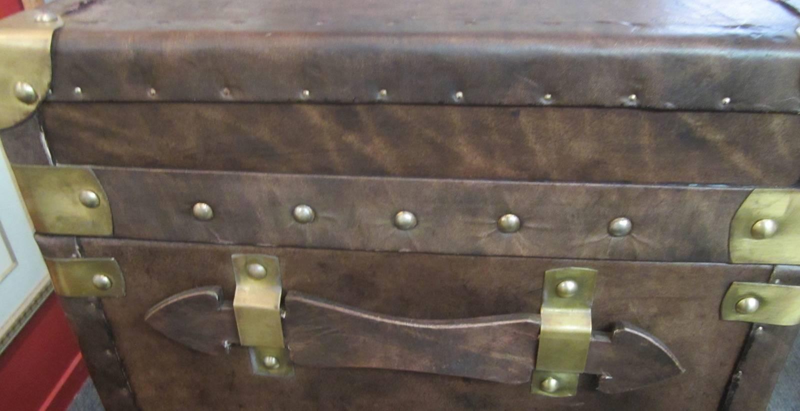 Hand-Crafted English Leather Brass Bound Trunks