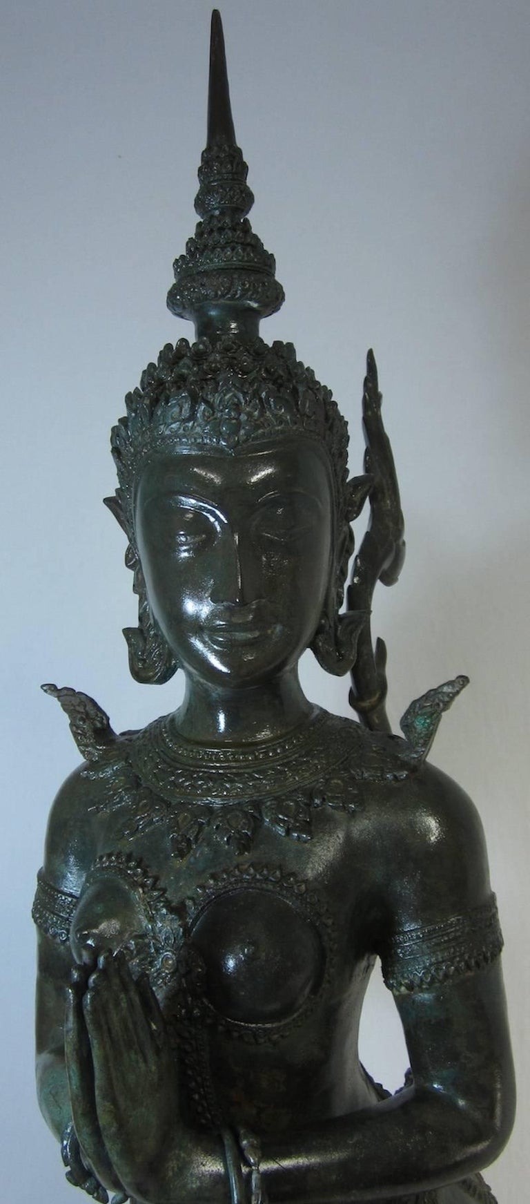 Asian Bronze Goddess Figure, on a Wooden Base For Sale at 1stdibs