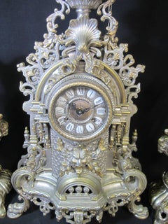 Italian Three-Piece Brass Garniture Clock Set