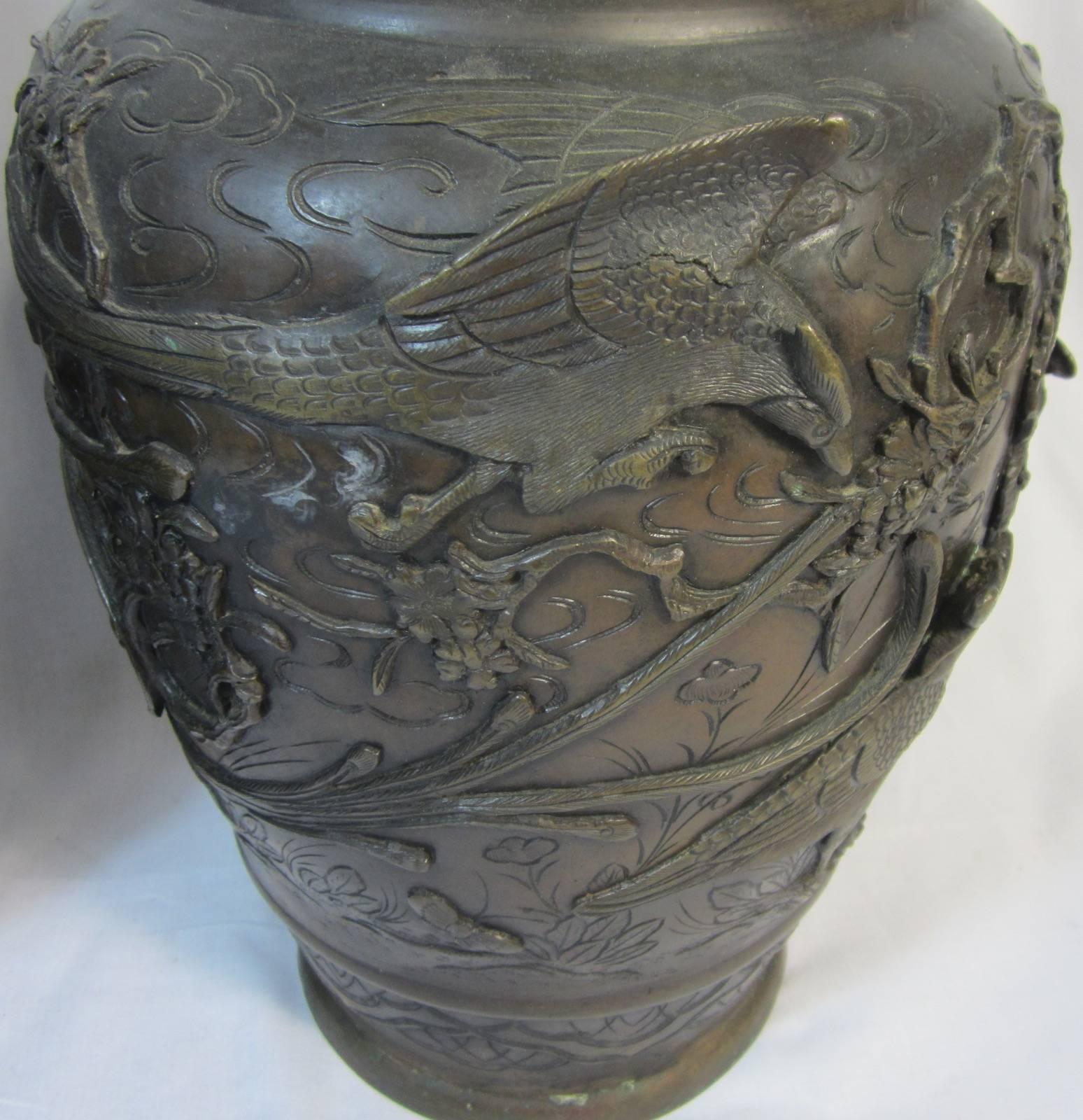 Pair of Japanese Meiji Period Bronze Urns 3