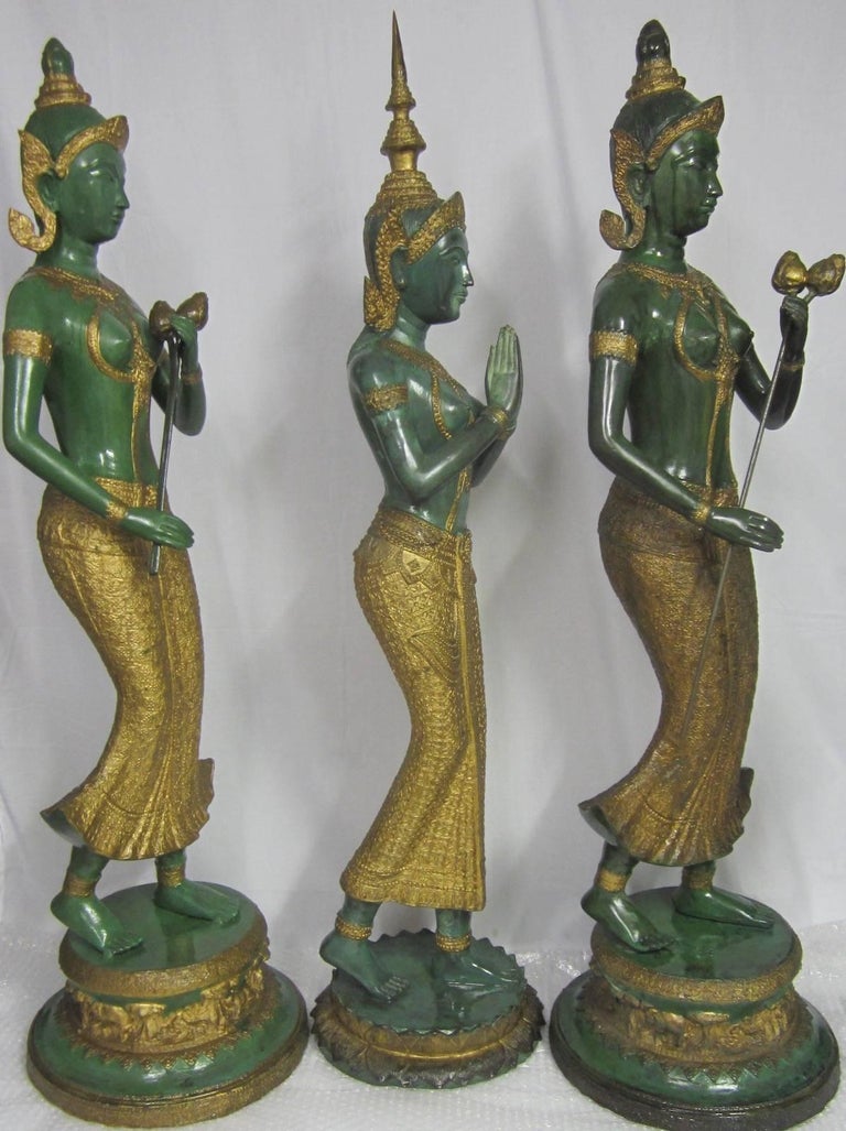 Gilt Decorated Bronze Statues, Thailand For Sale at 1stDibs