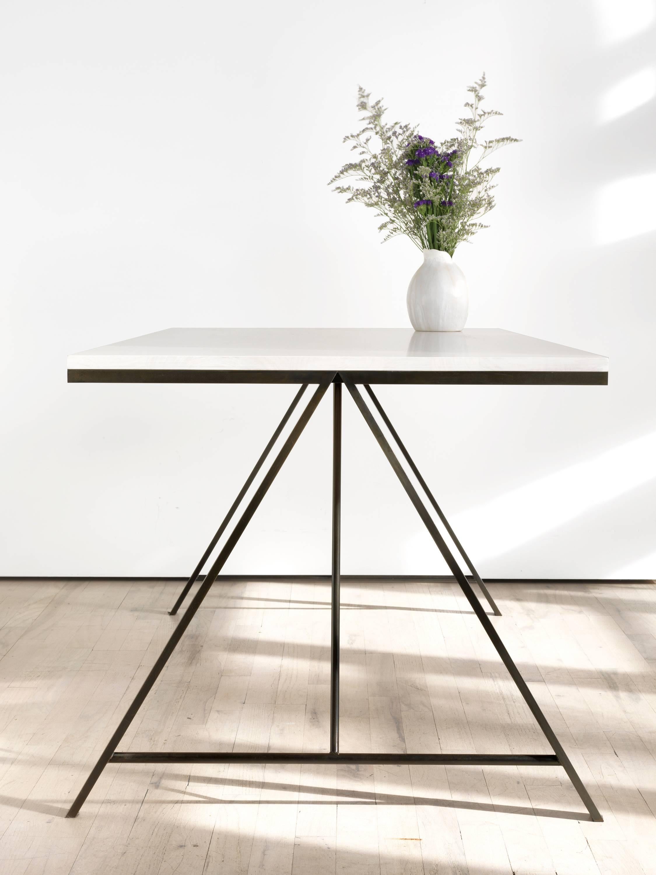 Modern A-Table in Contemporary Blackened Steel and White Washed Maple For Sale