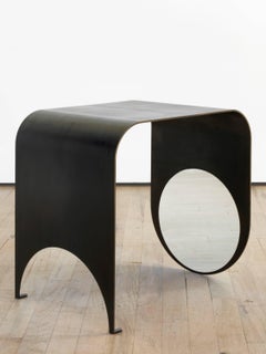 Thin Table 1 in Contemporary Blackened Steel and Polished Steel, Made to Order