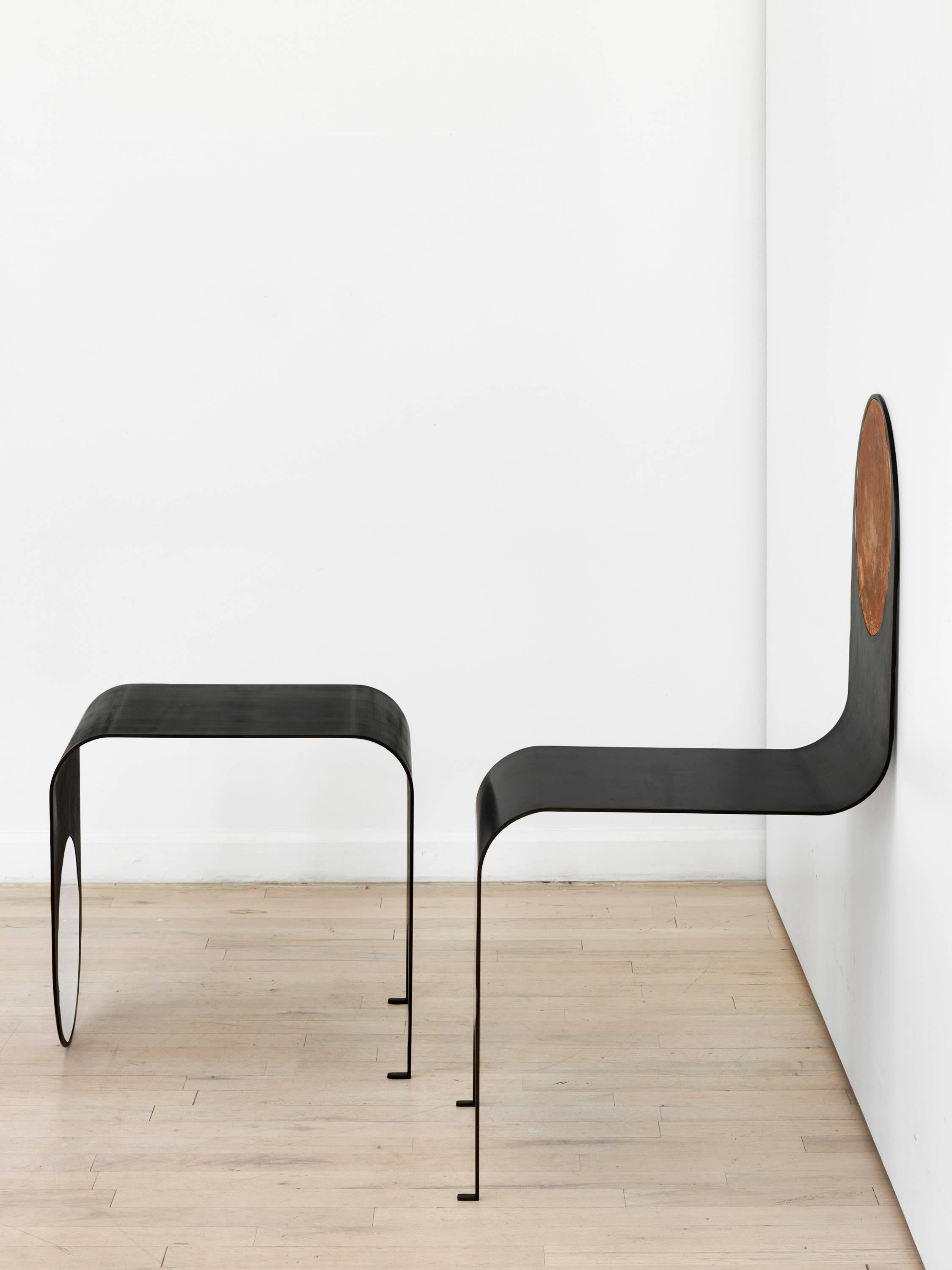 Modern Thin Table 1 in Contemporary Blackened Steel and Polished Steel, Made to Order For Sale