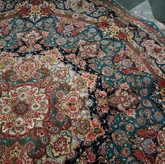 Master Salari Round Turquoise Hand-Knotted Persian Tabriz Rug