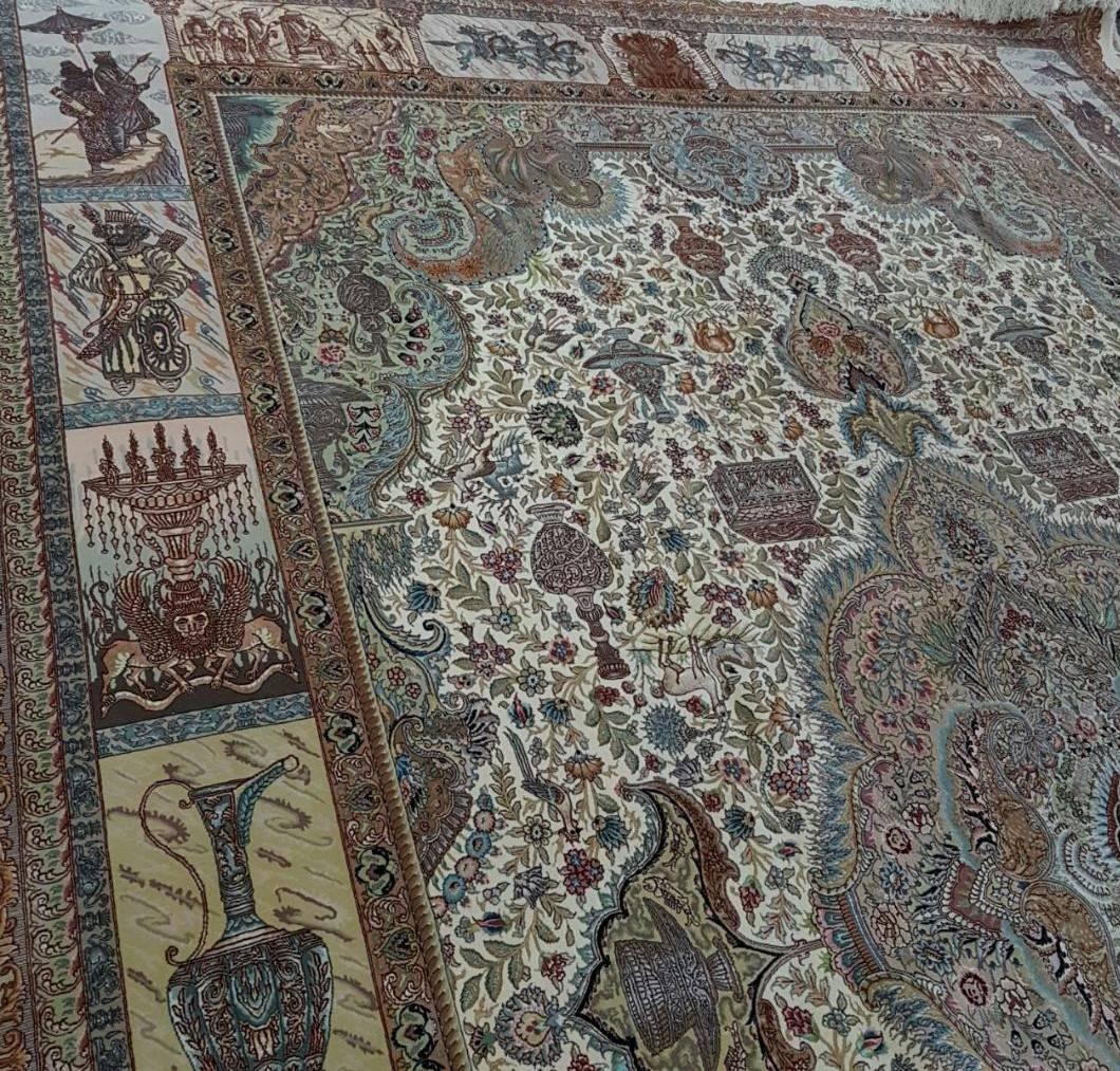 Ancient Symbols-Nami Designer, Hand-Knotted Persian Tabriz Rug In Excellent Condition For Sale In Cremorne, AU