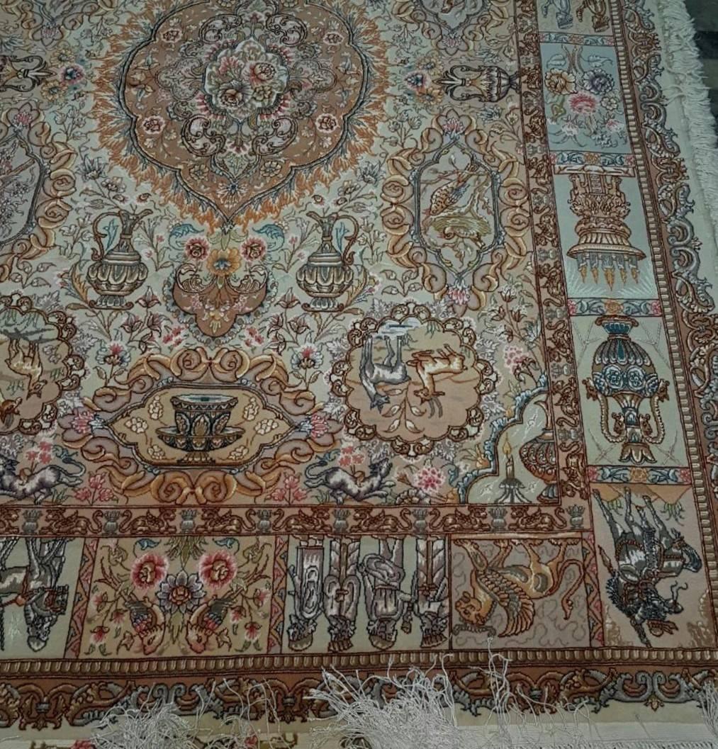 Fahouri Zir Khaki, Designer Fahouri, Persian Tabriz Silk and Wool Rug In Good Condition For Sale In Cremorne, AU