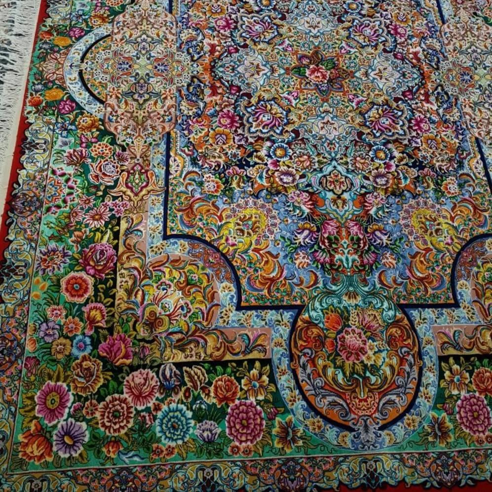 KPSI: 645
Origin: Tabriz, Iran
Composition: Silk and cork wool (very high silk content)
Size: 218 cm x 150 cm
Description: Designer of this rare and gorgeous carpet/rug is Mr. Homayun, he has recently gained popularity amongst Persian designers.