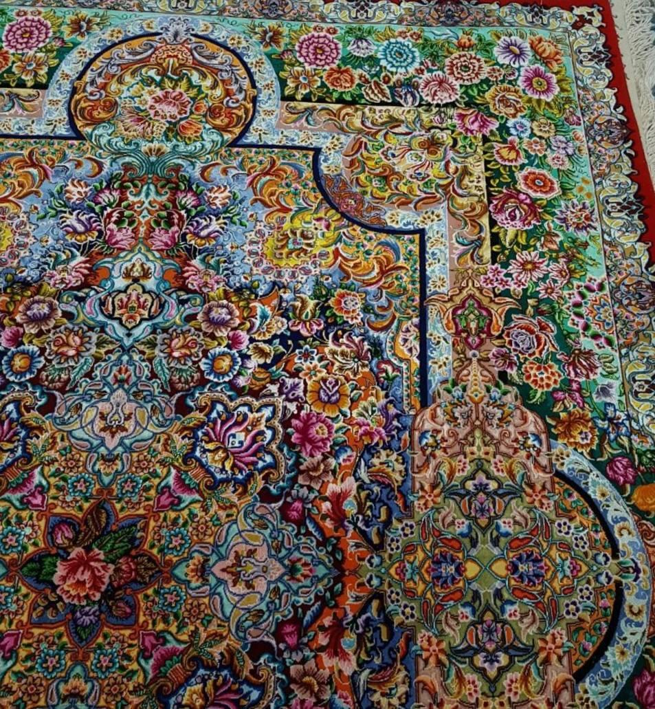 Homayun Hand-Knotted Silk Persian Tabriz Rug/Carpet In Good Condition For Sale In Cremorne, AU
