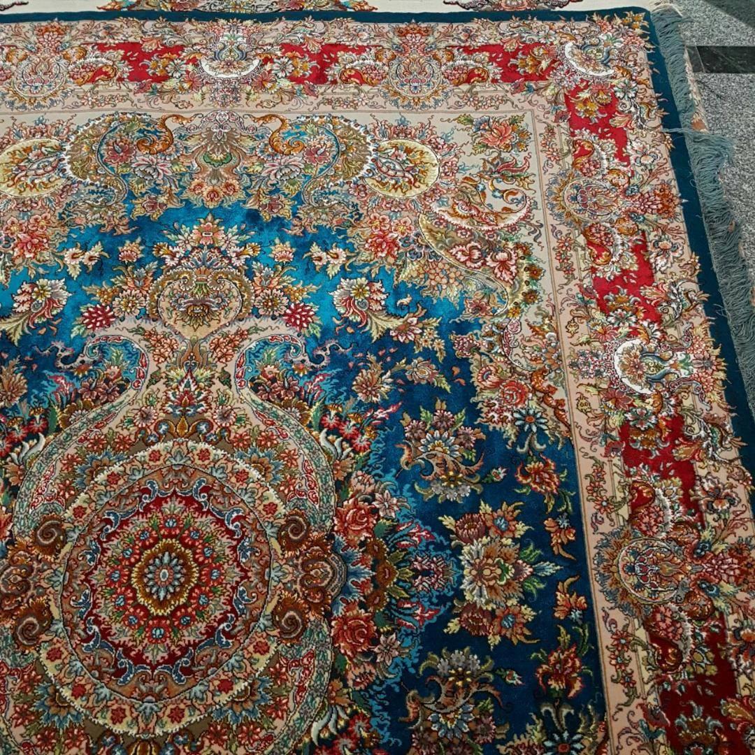 Khatibi Turquoise Designer Hand-Knotted Genuine Persian Tabriz Rug In Good Condition For Sale In Cremorne, AU