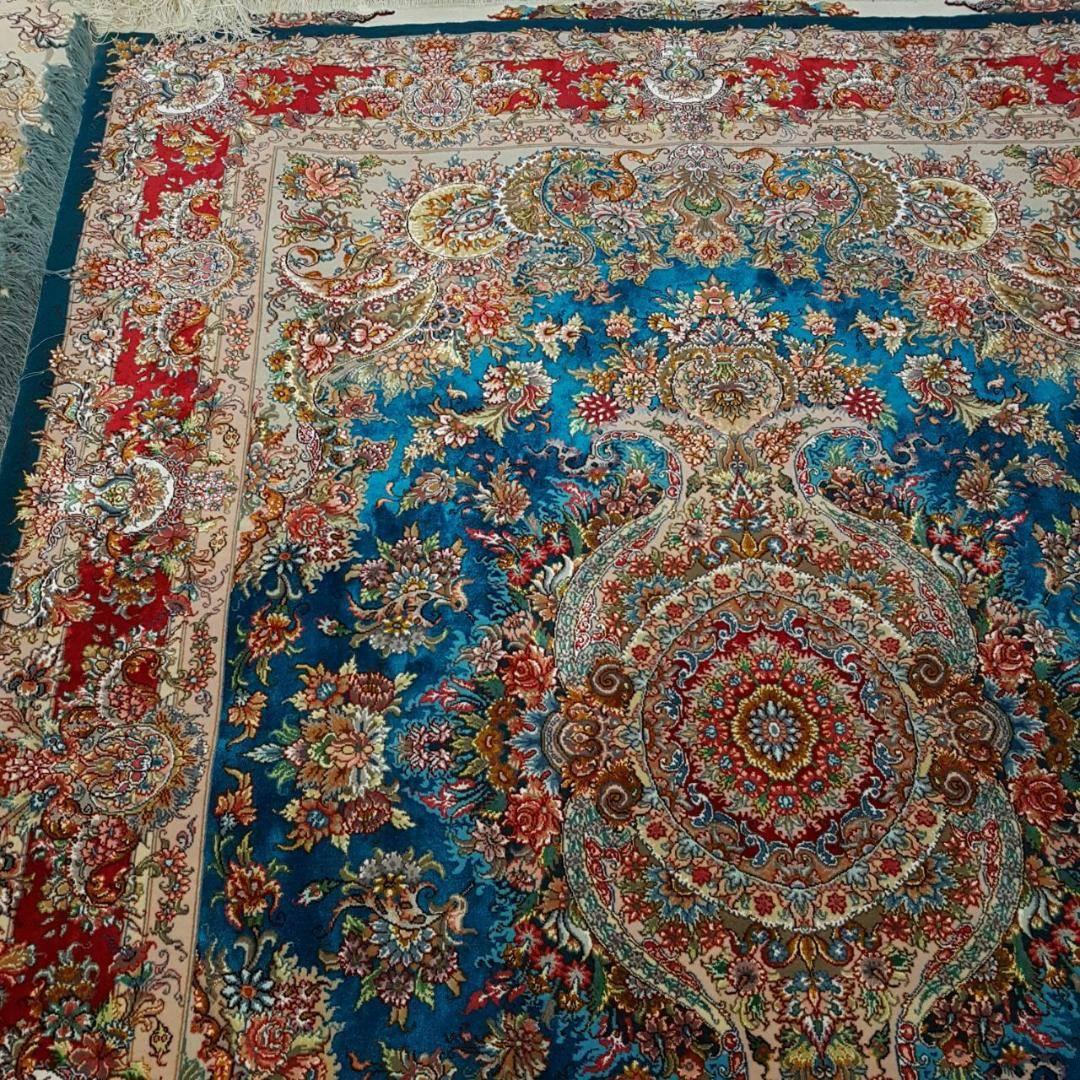 Contemporary Khatibi Turquoise Designer Hand-Knotted Genuine Persian Tabriz Rug For Sale