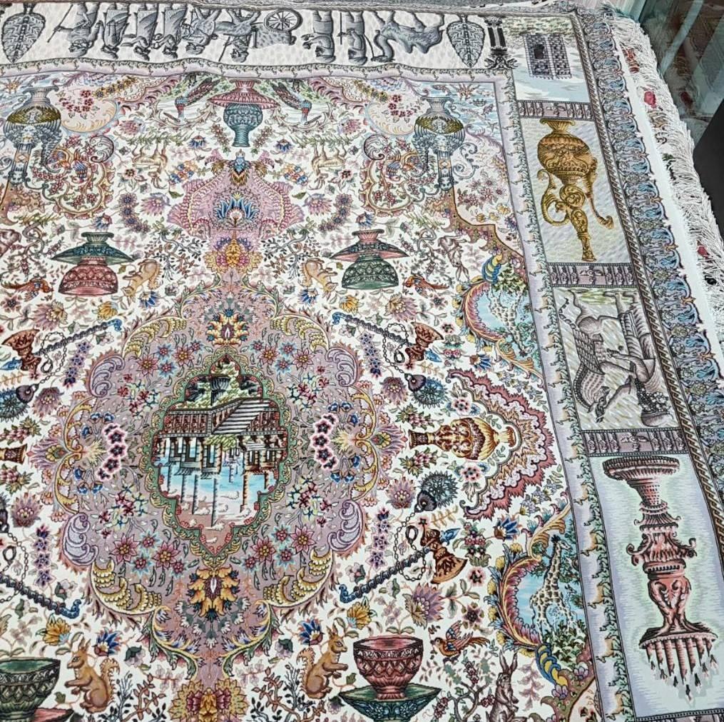 KPSI: 843
Origin: Tabriz, Iran
Composition: Silk and cork wool 
Size: 150 cm x 100 cm 
The best hand-knotted carpets come from Maralan Tabriz. Maralan is the name of an area located in Tabriz,Iran that is known for its master weavers and their