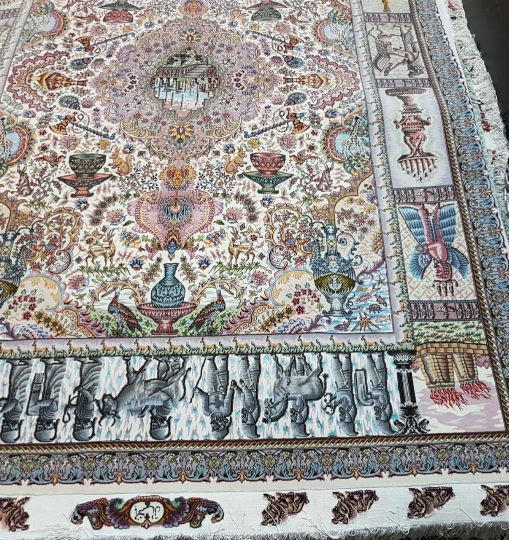 Wool Naami Zir Khaki (Maralan Tabriz)-Genuine Hand-Knotted Persian Tabriz Rug Carpet For Sale