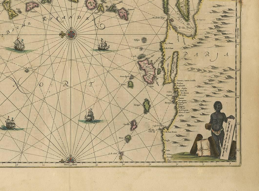 Antique Map of the Caribbean Islands by J. Jansson, circa 1650 In Good Condition In Langweer, NL