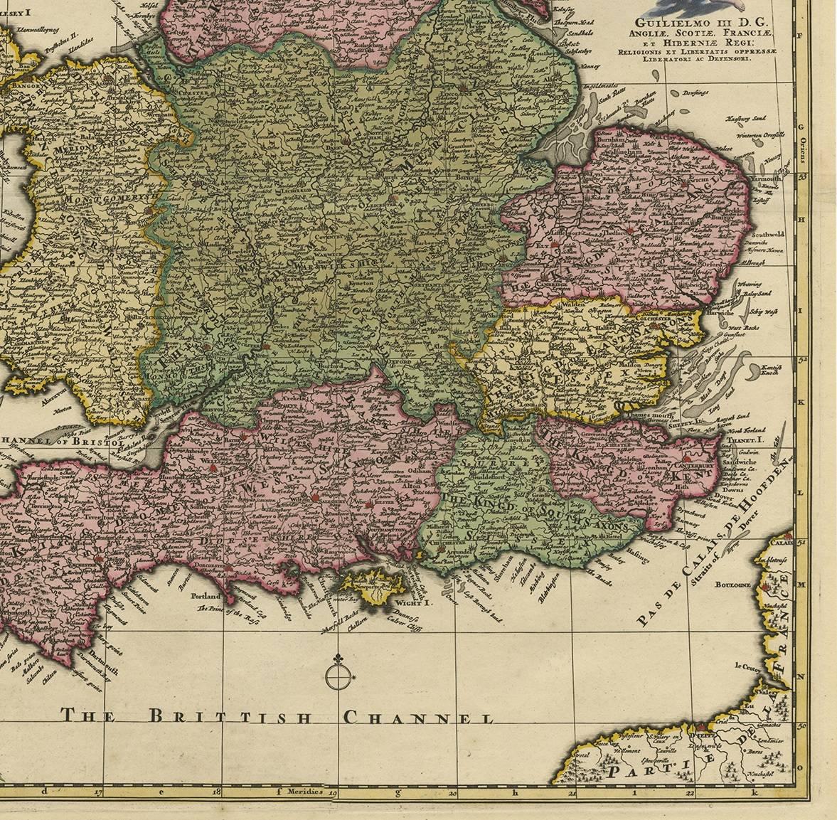 17th Century Antique Map of England by N. Visscher II, 1694