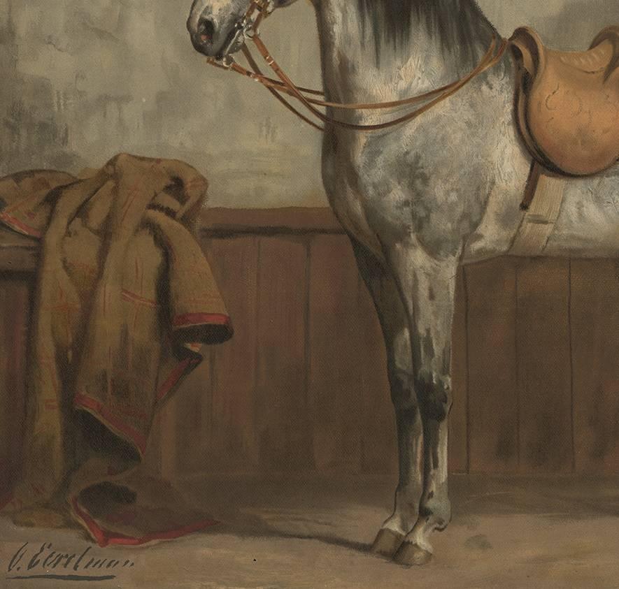 Dutch Antique Horse Print of a Lippizaner Horse by O. Eerelman, 1898