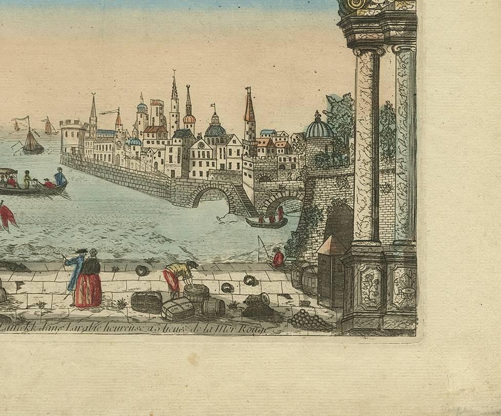 Antique Optical Print of Jeddah, Saudi Arabia, circa 1750 In Good Condition In Langweer, NL